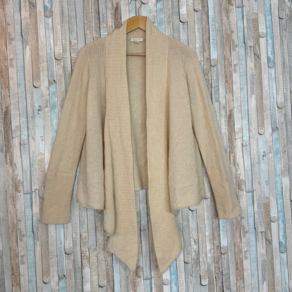 Garnet Hill 100% Cashmere Open Front Draped Waterfall Cardigan Sweater‎ Wrap M